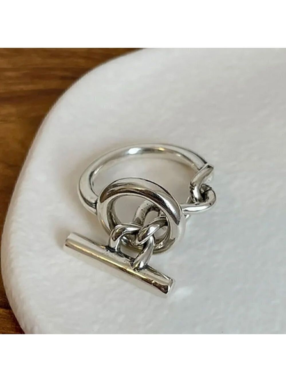 925 Sterling Stamped Loop and Toggle Adjustable Boho Ring #1309 - Picture 6 of 12